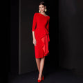 👑 QUEEN RED COCKTAIL DRESS — ROBE DE SOIRÉE ASYMÉTRIQUE JERSEY STRETCH