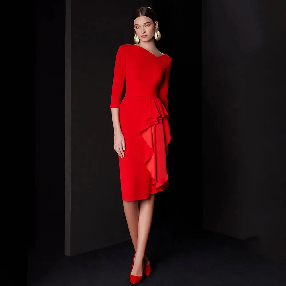 👑 QUEEN RED COCKTAIL DRESS — ROBE DE SOIRÉE ASYMÉTRIQUE JERSEY STRETCH