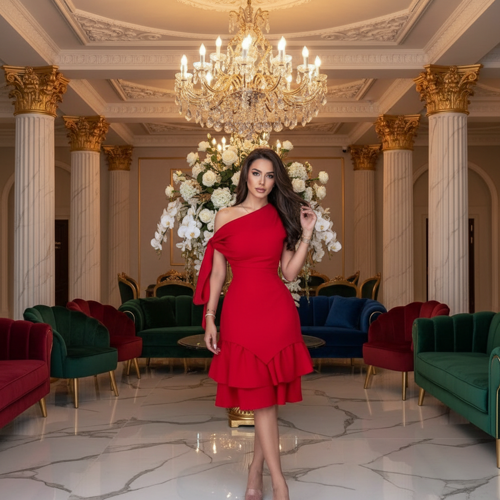 👑 QUEEN ROUGE — UNE ÉPAULE BODYCON SEQUINS