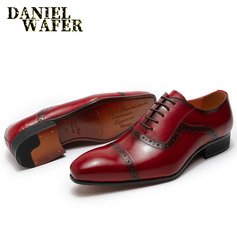 👑 Royal Oxford Artisan Rouge & Noir – Bout Pointu