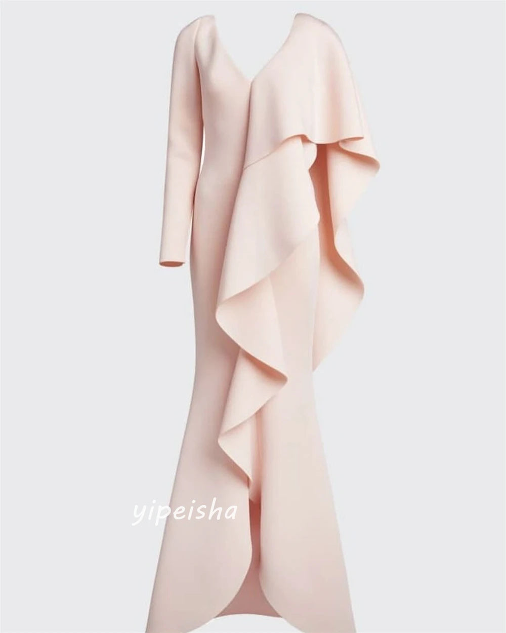 👑 QUEEN TIERED RUFFLE — LONGUE ROBE SHEATH VOLANTS DRAPÉS COL V SIGNATURE