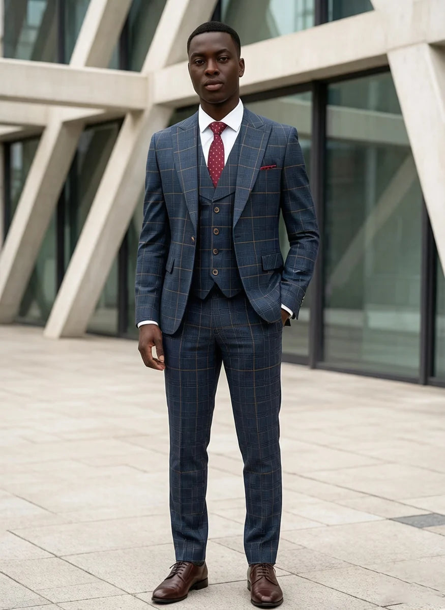👑 KING PRESTIGE SUIT — COSTUME 3 PIÈCES REVERS POINTUS MARIAGE & GALA