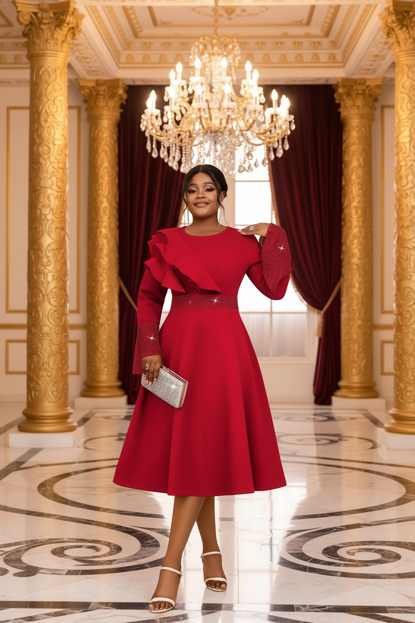 👑 Queen Sequins Manches – Robe Cérémonie
