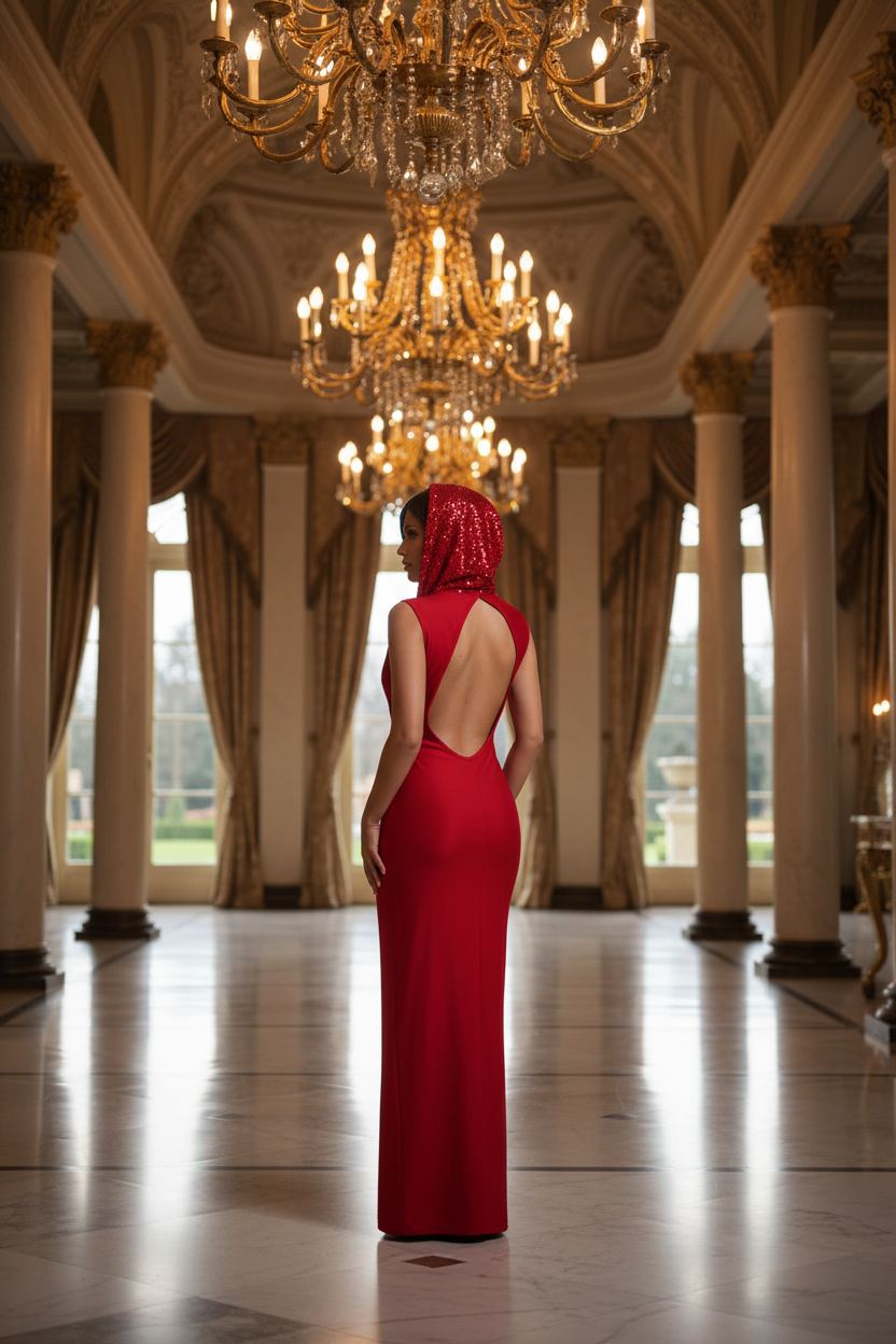 👑 QUEEN SEQUIN DRESS — ROBE LONGUE SEQUINS COL V PROFOND