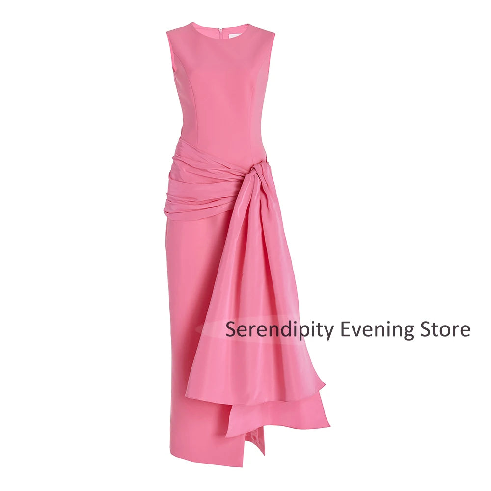 👑 Queen Rose Drapé – Robe Midi Col Rond