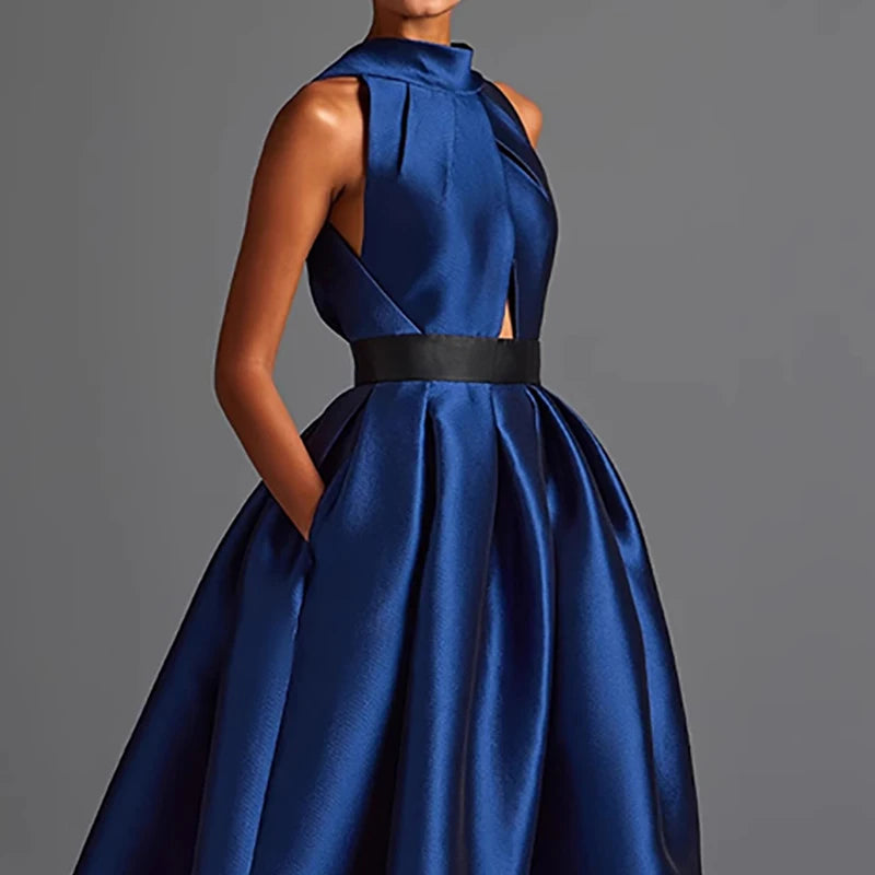 👑 QUEEN SATIN HALTER — MAXI ROBE DRAPÉE SIGNATURE