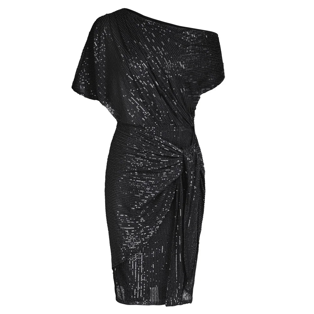 👑 QUEEN SEQUINS ASYMÉTRIQUE — ROBE BODYCON UNE ÉPAULE
