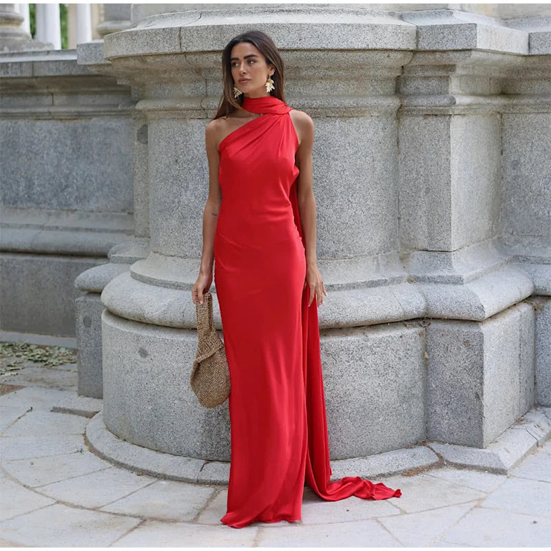 👑 QUEEN SATIN RIBBON — ROBE LONGUE COL DIAGONAL & DOS NU SIGNATURE