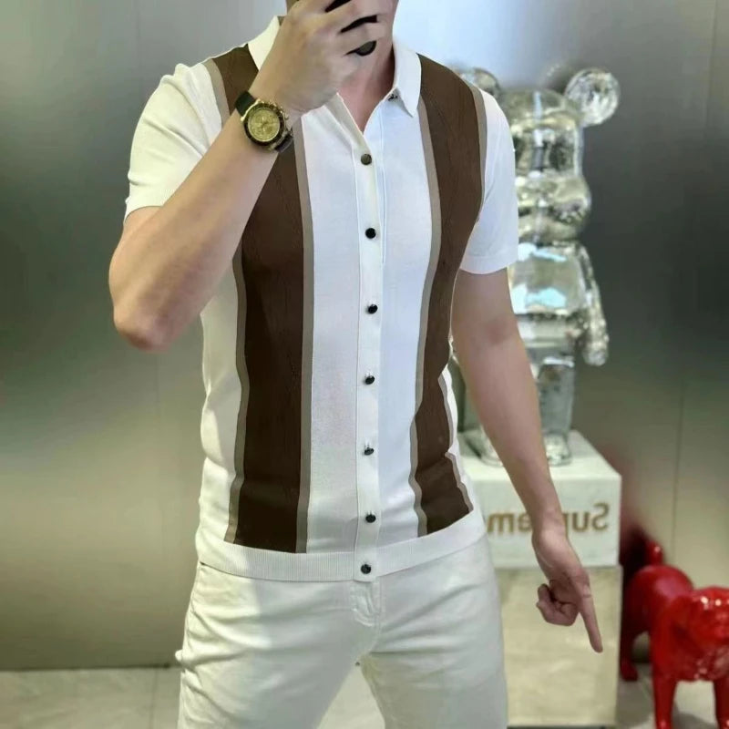 👑 KING COLORBLOCK SHIRT — CHEMISE SLIM FIT BICOLORE MANCHES COURTES BUSINESS