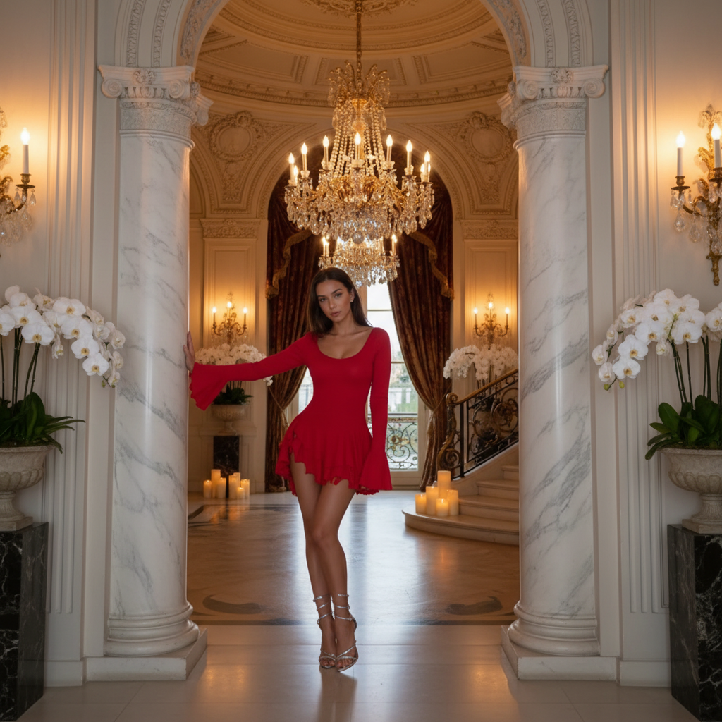 👑 Queen Volants Col V – Mini Robe Taille Haute