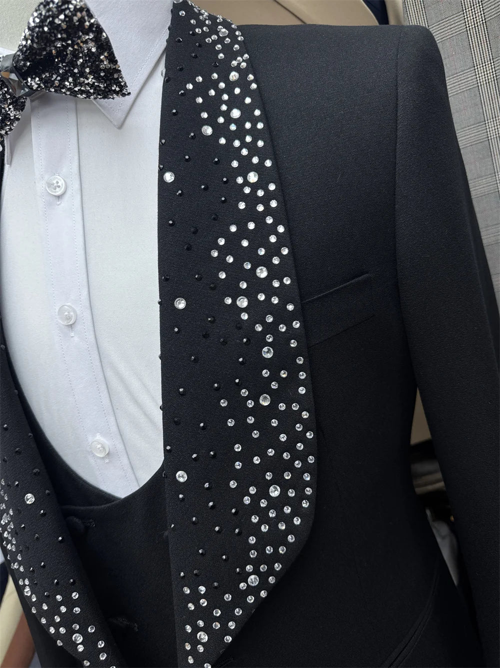 👑 KING BEADED CEREMONY SUIT — COSTUME 3 PIÈCES PERLÉ MARIAGE HOMME