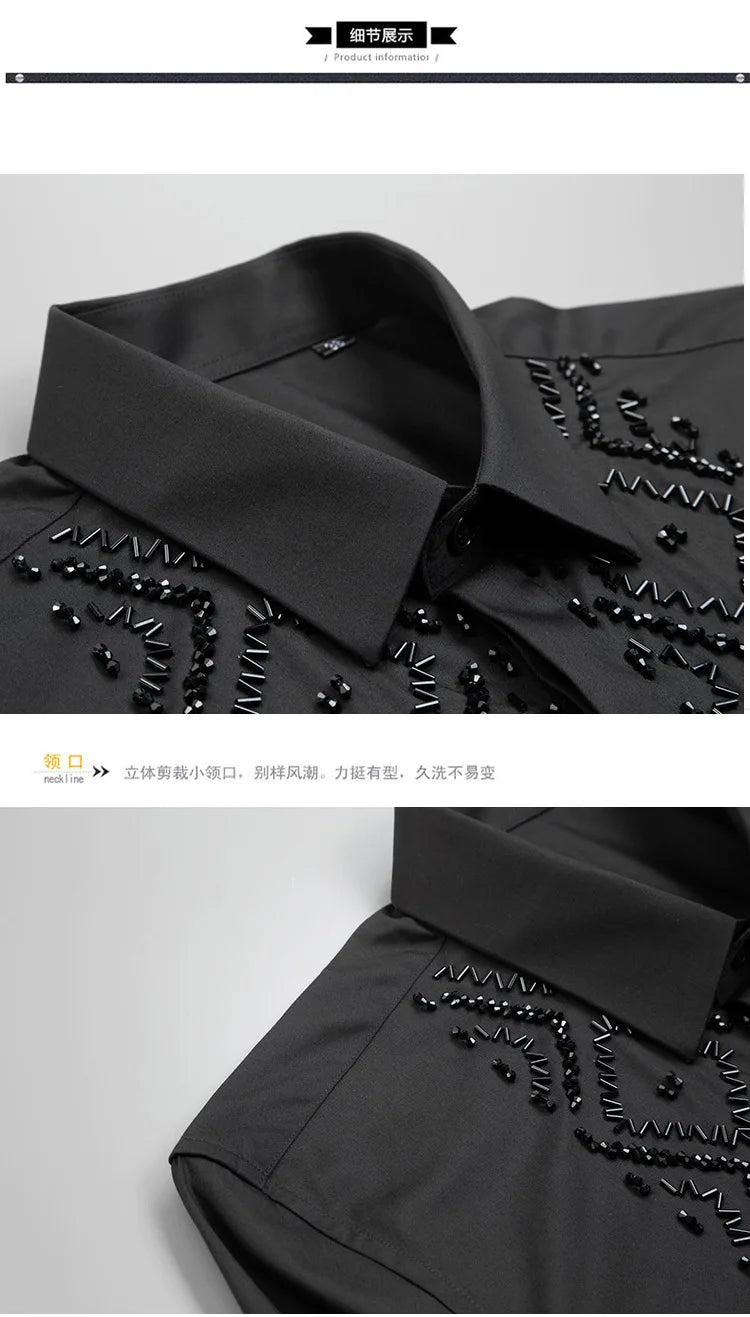 👑 KING BEADED SHIRT — CHEMISE HOMME PERLES FAITES MAIN MANCHES LONGUES