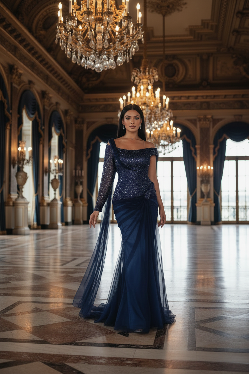 👑 Queen Sequins Trompette – Robe Midi Glamour