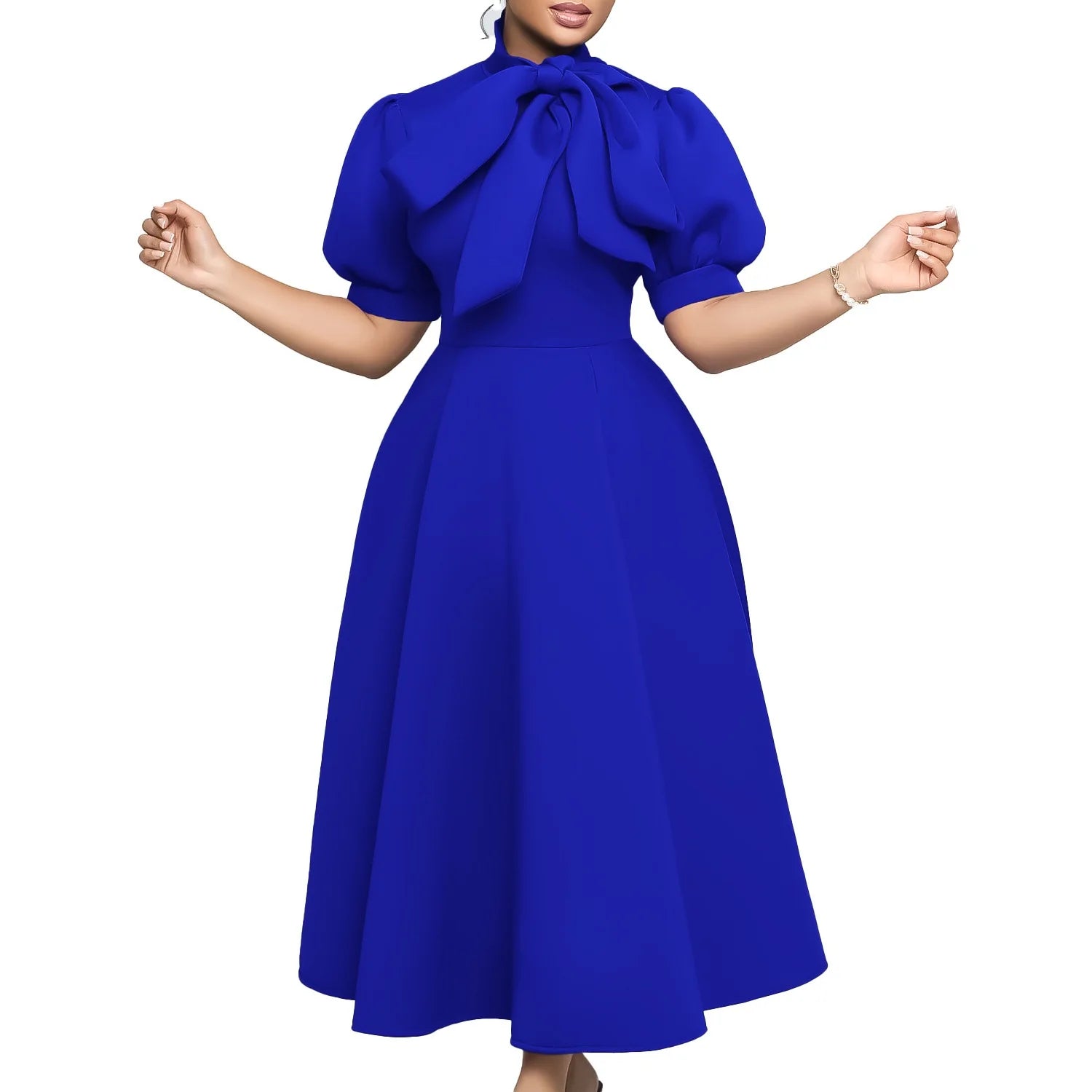 👑 QUEEN BOW — ROBE PLISSÉE À NŒUD SIGNATURE