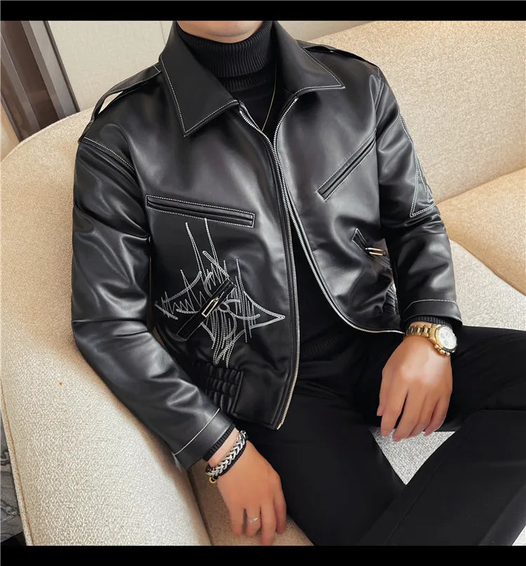 👑 KING EMBROIDERED LEATHER JACKET — VESTE CUIR BRODÉE PREMIUM HOMME