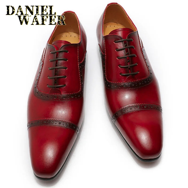 👑 Royal Oxford Artisan Rouge & Noir – Bout Pointu