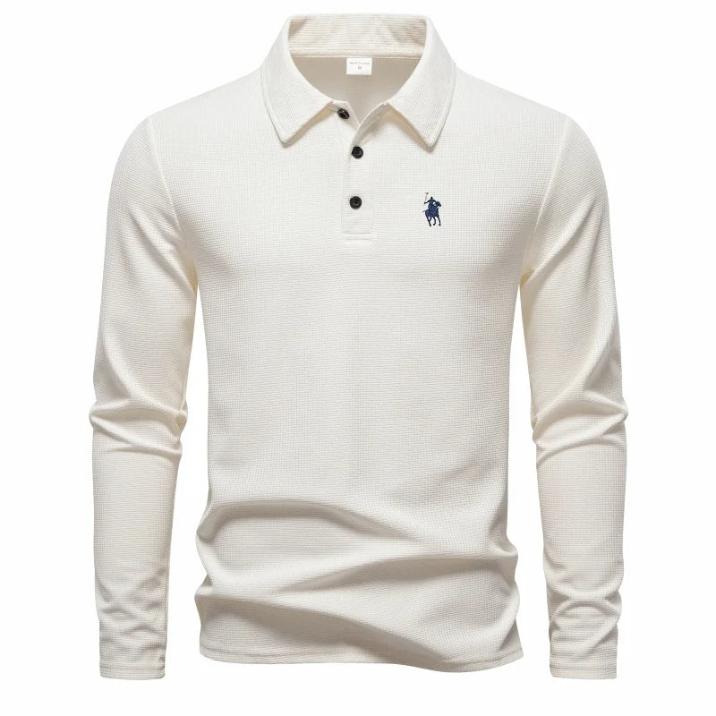 👑 KING POLO BRODÉ — POLO HOMME MANCHES LONGUES COUTURE PREMIUM