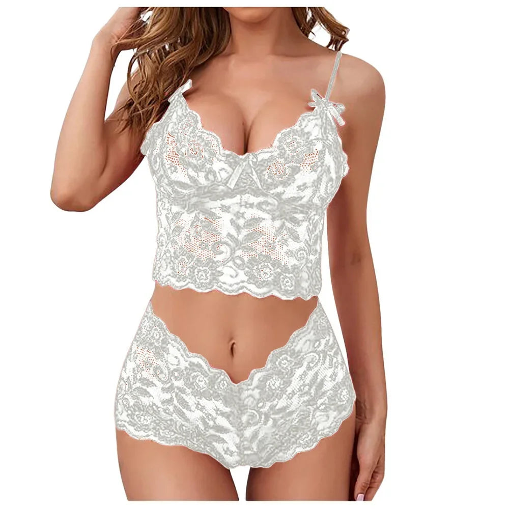 👑 QUEEN LACE FLORAL INTIMATES — ENSEMBLE LINGERIE DENTELLE FLORALE 2 PIÈCES NŒUD SIGNATURE