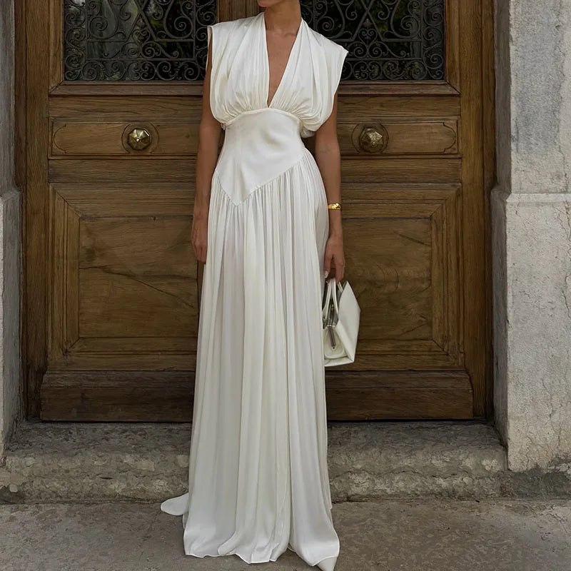 👑 QUEEN BROCADE V — ROBE SANS MANCHES BROCARD COL V AJOURÉ COUTURE