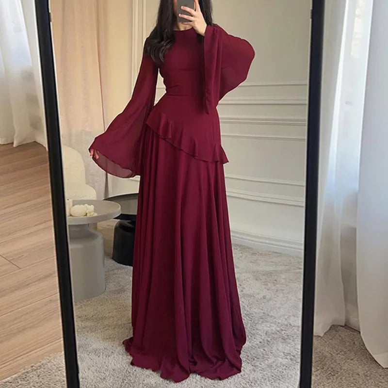👑 QUEEN FLARE — ROBE PISTE COL ROND & MANCHES ÉVASÉES