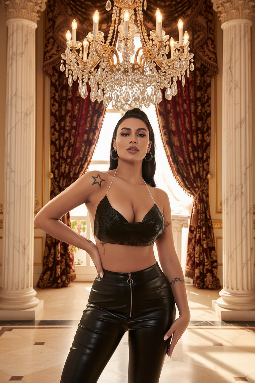 👑 QUEEN METAL — CROP TOP HALTER CORSET GLITTER