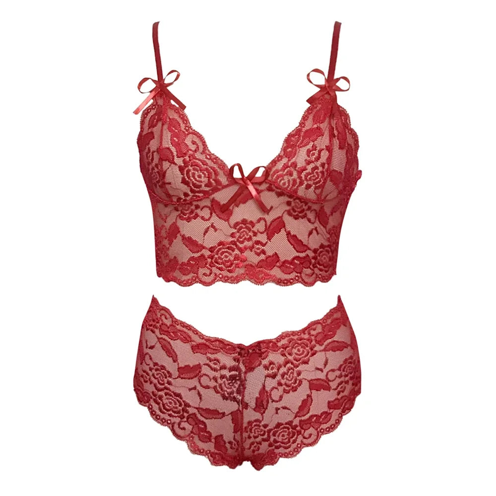 👑 QUEEN LACE FLORAL INTIMATES — ENSEMBLE LINGERIE DENTELLE FLORALE 2 PIÈCES NŒUD SIGNATURE
