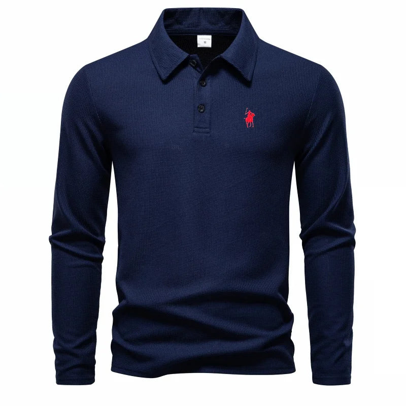 👑 KING POLO BRODÉ — POLO HOMME MANCHES LONGUES COUTURE PREMIUM