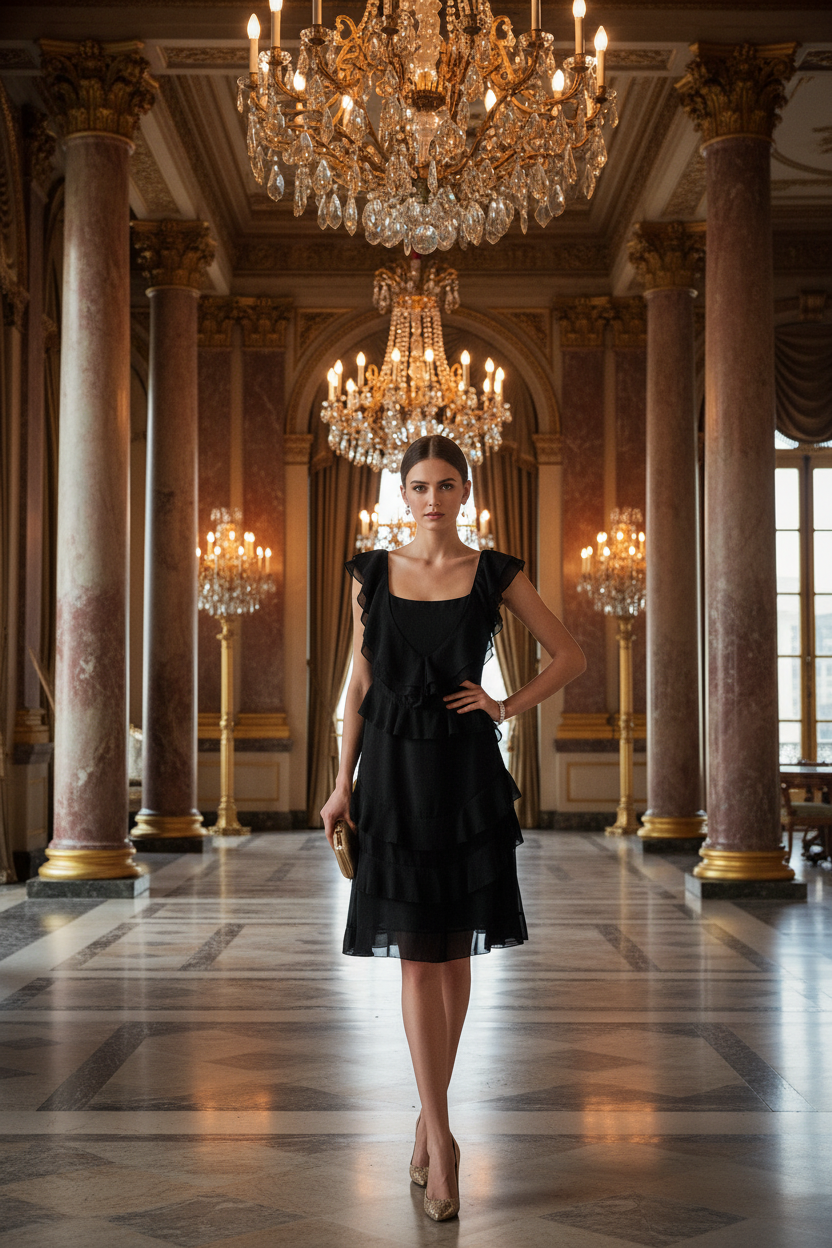 👑 QUEEN RUFFLE DRESS — ROBE MI-LONGUE VOLANTS ÉPAULES DÉGAGÉES