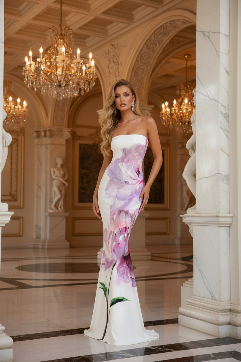 👑 QUEEN BLOOM DRESS — ROBE BUSTIER FLORALE LONGUE