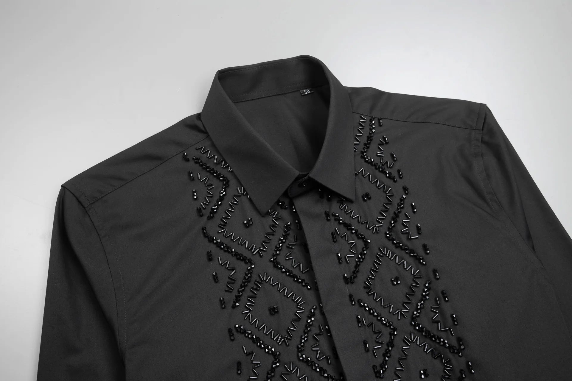 👑 KING BEADED SHIRT — CHEMISE HOMME PERLES FAITES MAIN MANCHES LONGUES
