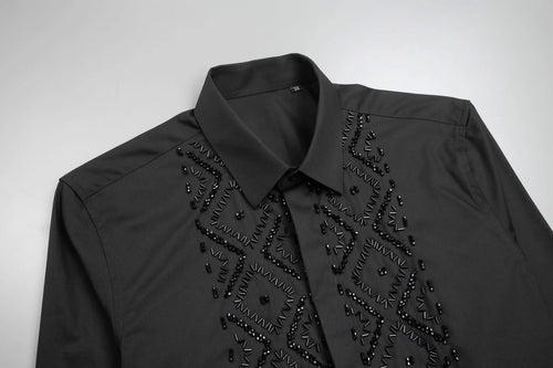 👑 KING BEADED SHIRT — CHEMISE HOMME PERLES FAITES MAIN MANCHES LONGUES