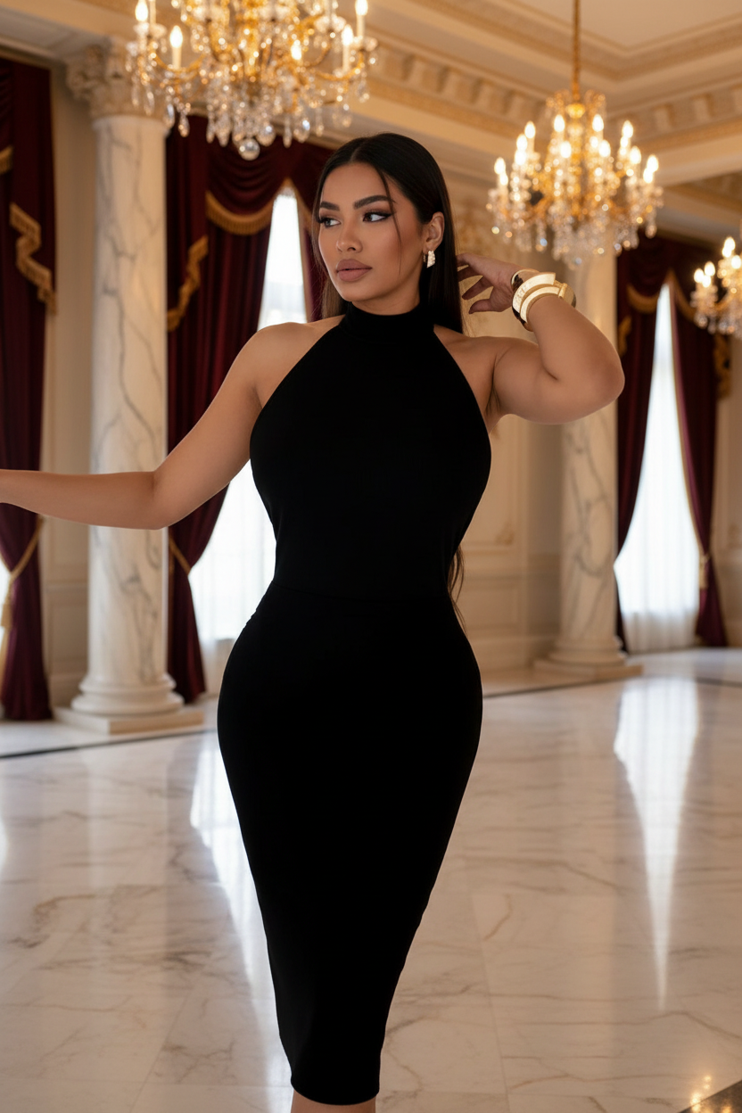 👑 Queen Rose Dos Nu – Bodycon Floral