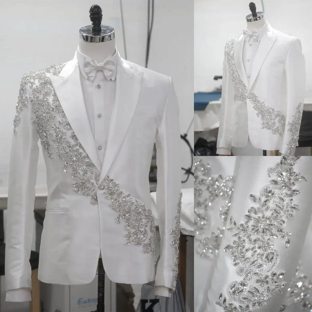 👑 KING CRYSTAL SUIT — COSTUME 2 PIÈCES COUTURE CRISTAUX & BRODERIES MARIAGE