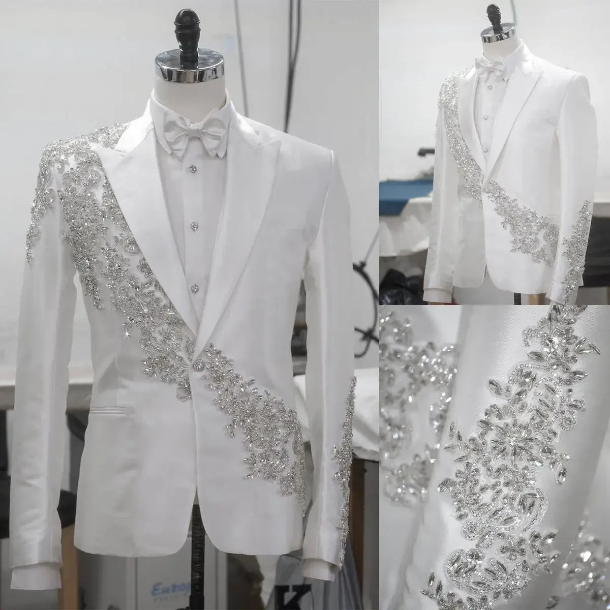 👑 KING CRYSTAL SUIT — COSTUME 2 PIÈCES COUTURE CRISTAUX & BRODERIES MARIAGE