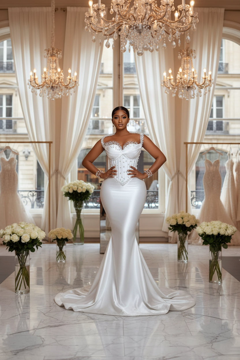 👑 QUEEN ASO EBI PEARL — ROBE SIRÈNE AFRICAINE GRANDE TAILLE PERLÉE