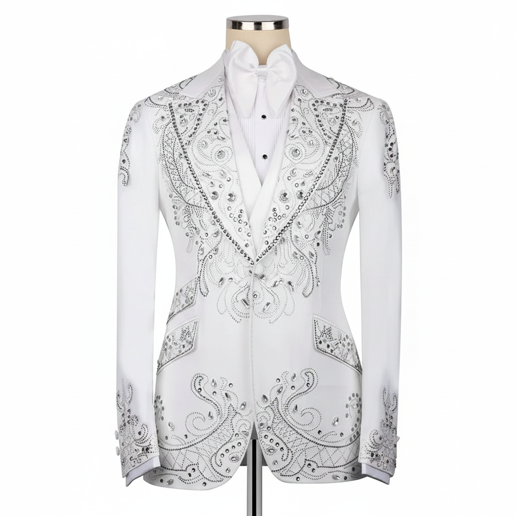 👑 KING TUXEDO CRISTAUX — 3 PIÈCES PRESTIGE SUR MESURE