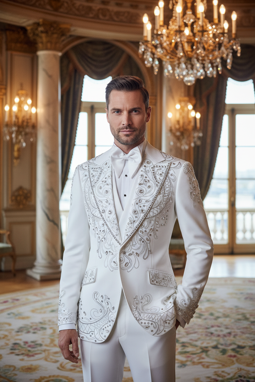 👑 KING TUXEDO CRISTAUX — 3 PIÈCES PRESTIGE SUR MESURE
