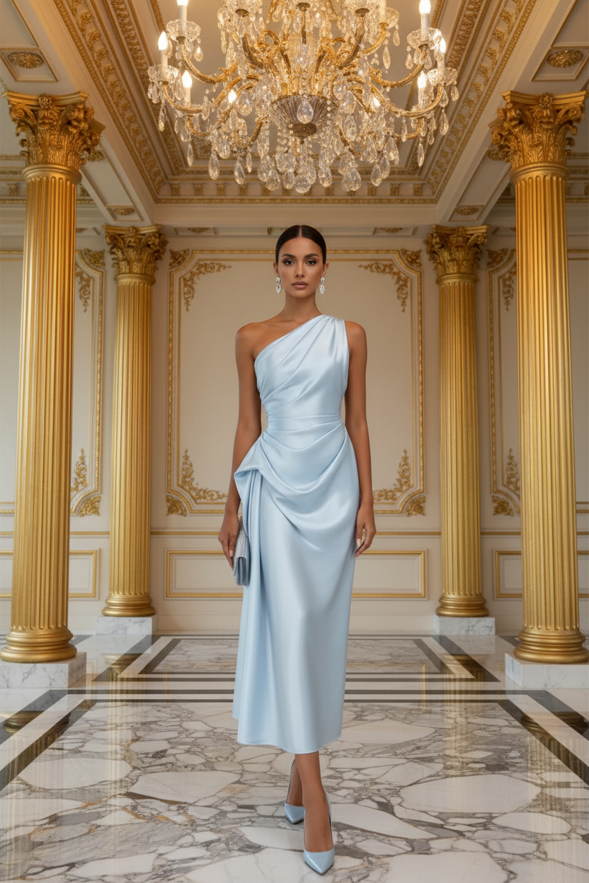 👑 QUEEN SATIN PLISSÉ — ROBE BANQUET SANS MANCHES RUNWAY EDITION