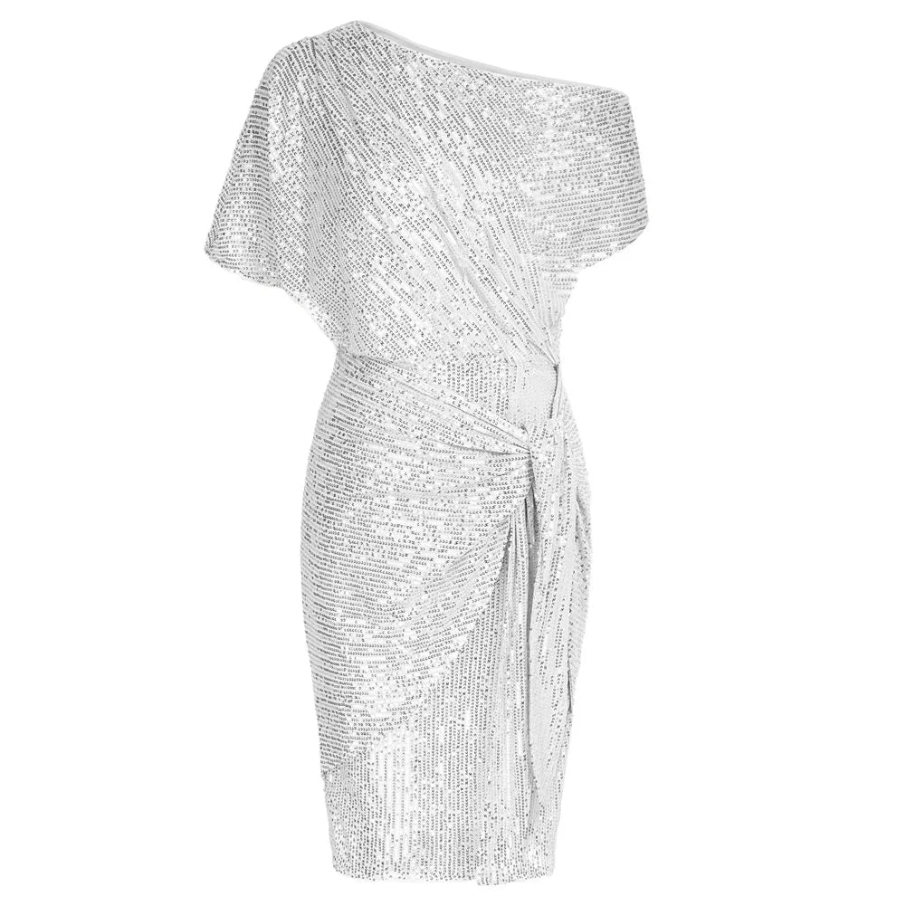 👑 QUEEN SEQUINS ASYMÉTRIQUE — ROBE BODYCON UNE ÉPAULE