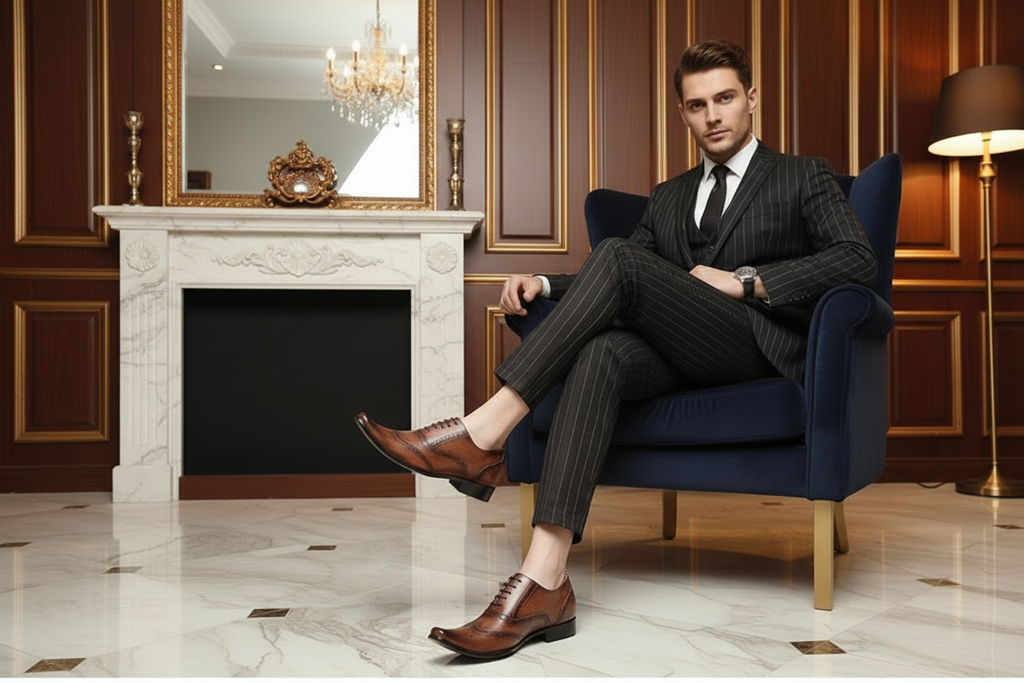 👑 Royal Brogue Wingtip – Oxford Noir & Marron