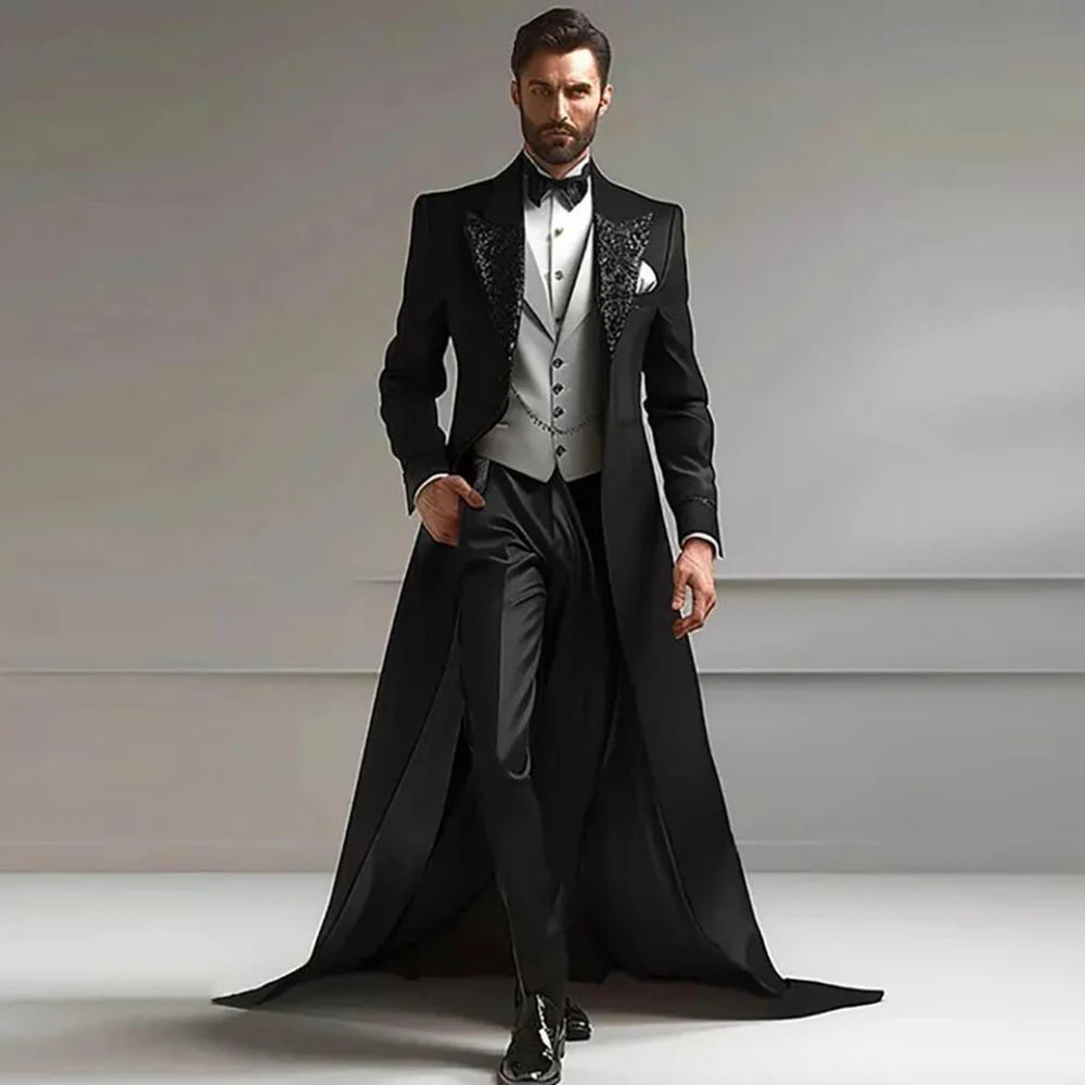 👑 KING CEREMONY SUIT — COSTUME 3 PIÈCES TRAÎNE & REVERS SEQUINS