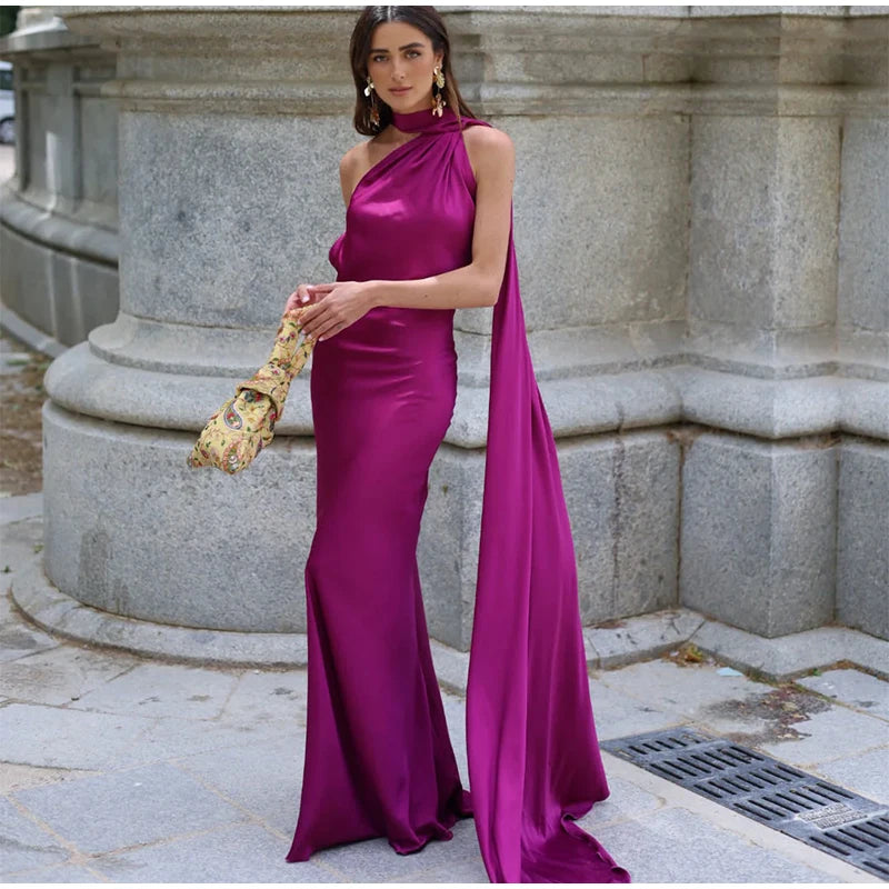 👑 QUEEN SATIN RIBBON — ROBE LONGUE COL DIAGONAL & DOS NU SIGNATURE