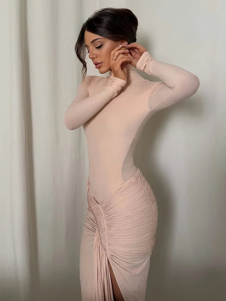 👑 QUEEN COL ROULÉ FRUCHÉ — ROBE LONGUE COL ROULÉ & RUCHÉS SIGNATURE