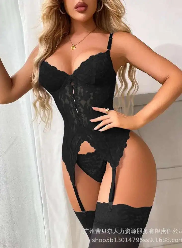 👑 QUEEN LACE — SET BODYSUIT DENTELLE DOS NU SIGNATURE