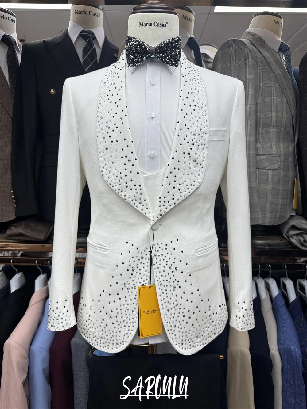 👑 KING BEADED CEREMONY SUIT — COSTUME 3 PIÈCES PERLÉ MARIAGE HOMME