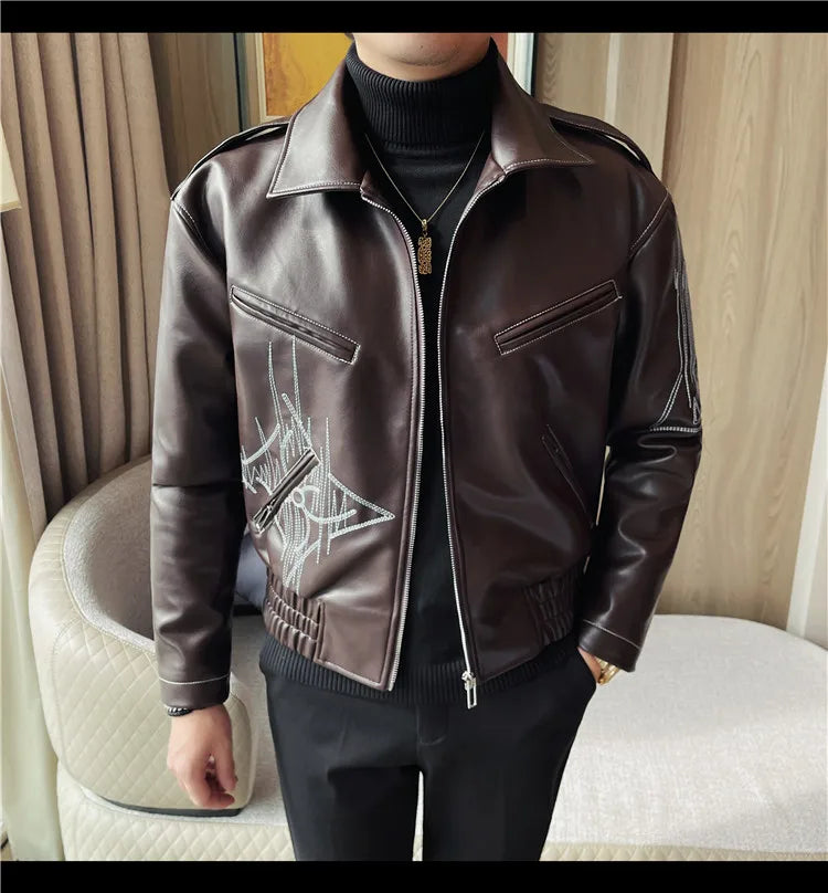 👑 KING EMBROIDERED LEATHER JACKET — VESTE CUIR BRODÉE PREMIUM HOMME