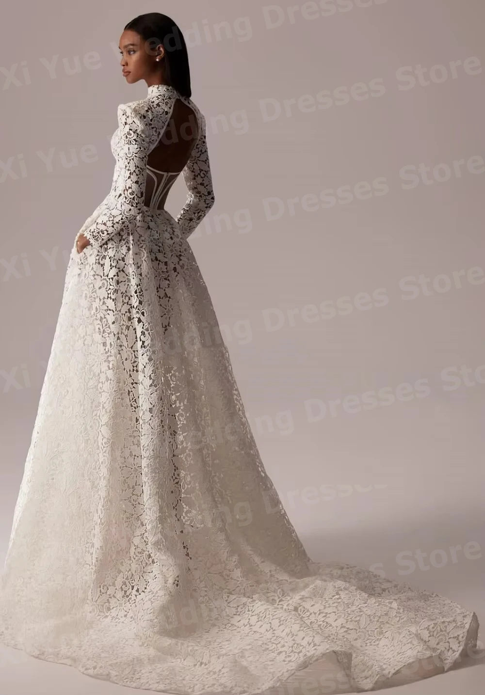 👑 QUEEN LACE BRIDAL GOWN — ROBE DE MARIÉE LONGUE EN DENTELLE SUR MESURE