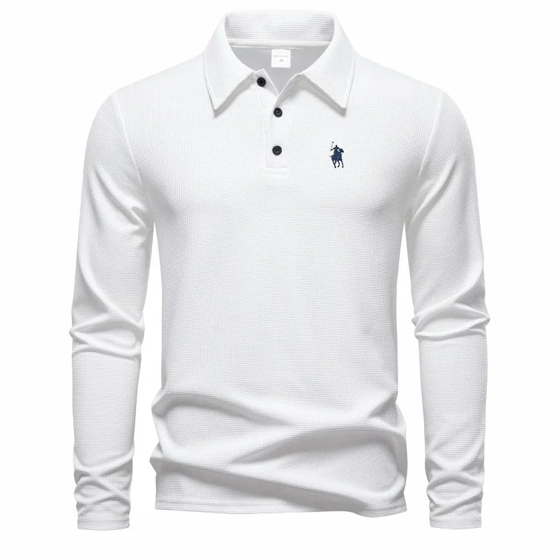 👑 KING POLO BRODÉ — POLO HOMME MANCHES LONGUES COUTURE PREMIUM
