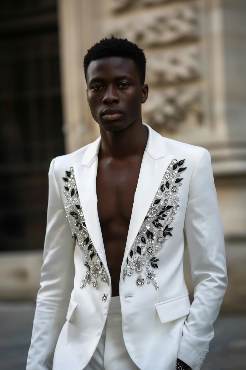 👑 KING TUXEDO STRASS & PERLES — 2 PIÈCES SUR MESURE RUNWAY EDITION
