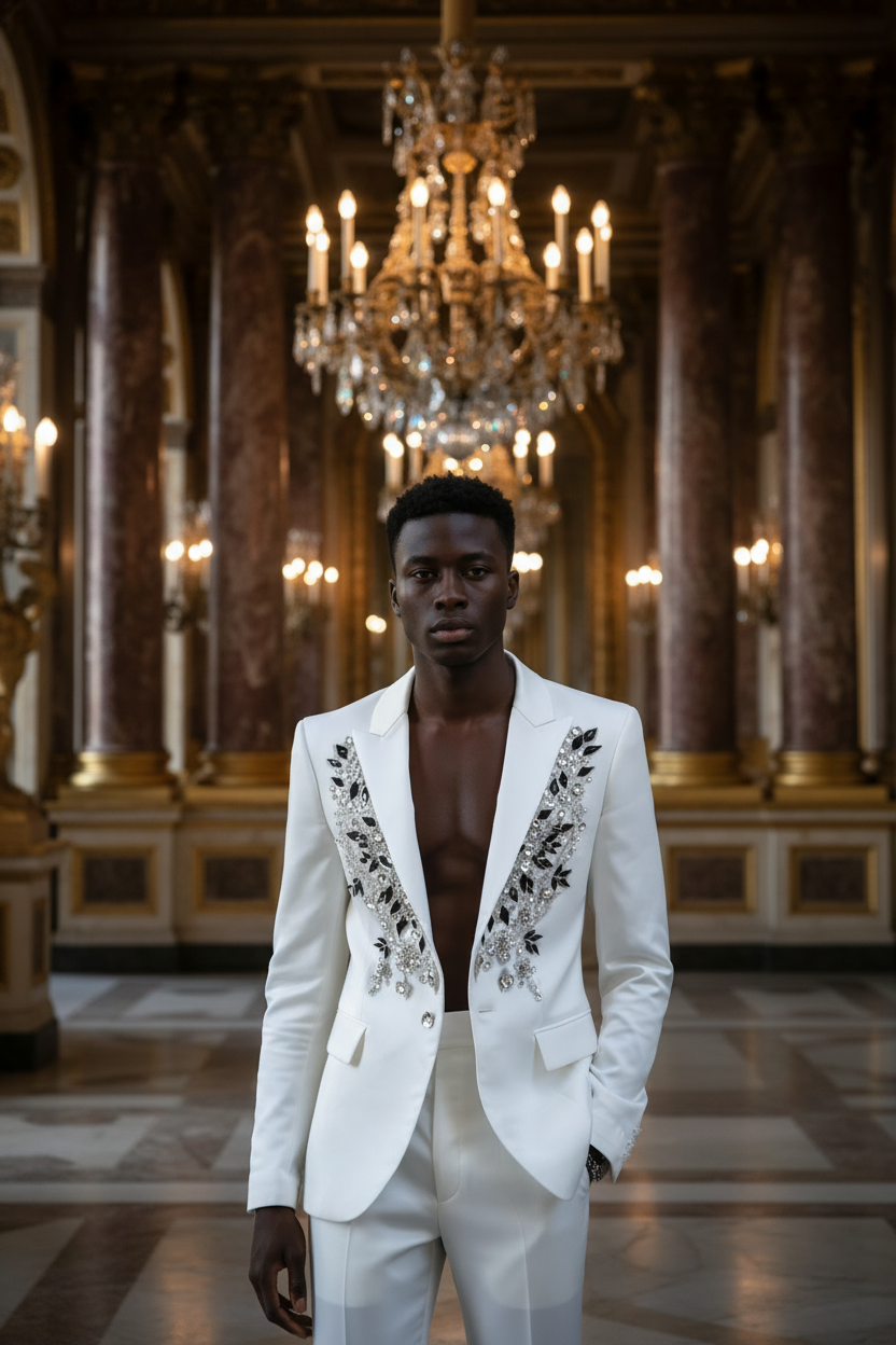 👑 KING TUXEDO STRASS & PERLES — 2 PIÈCES SUR MESURE RUNWAY EDITION